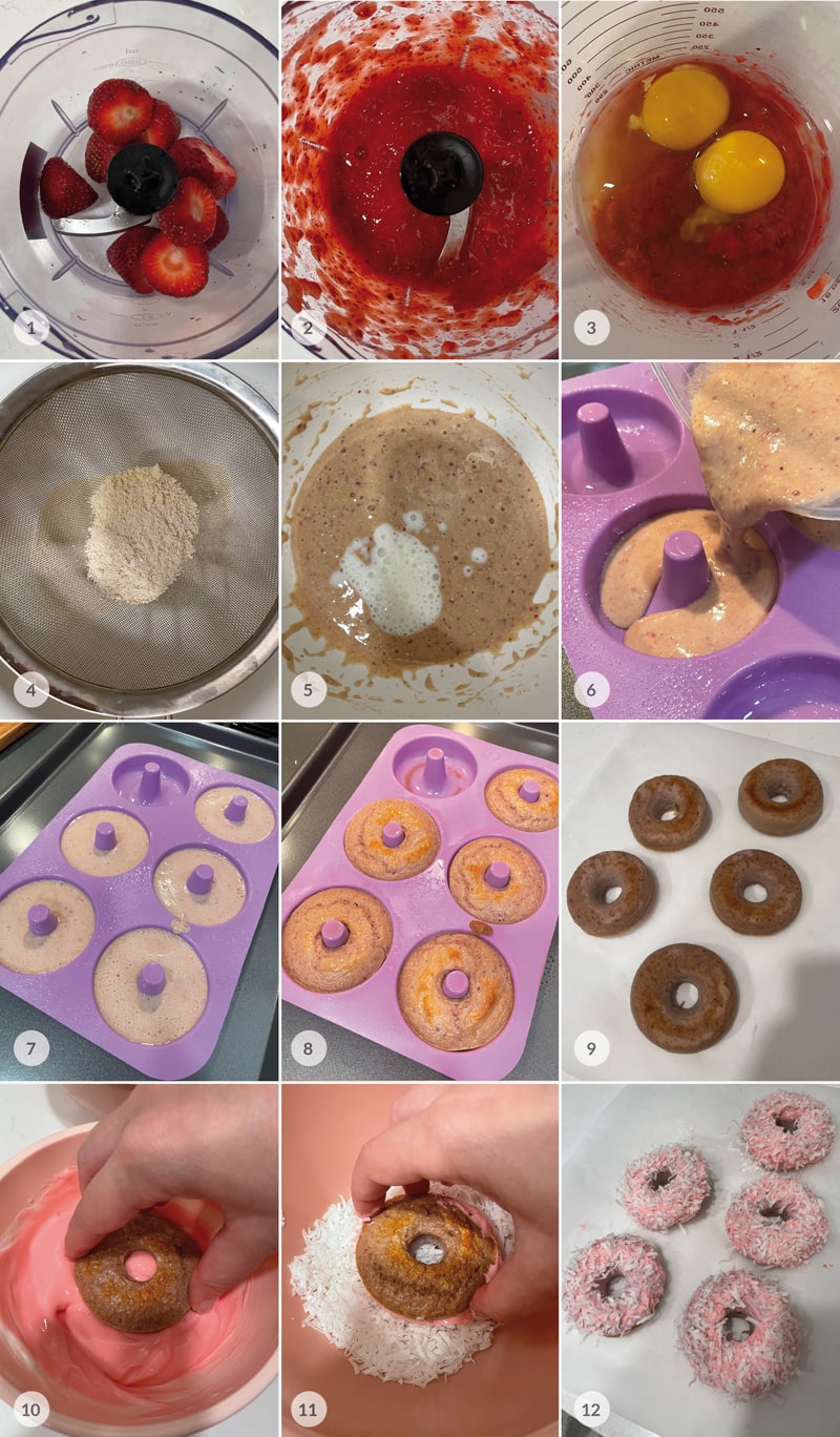 Fit jahodové koblihy donuty foto postup
