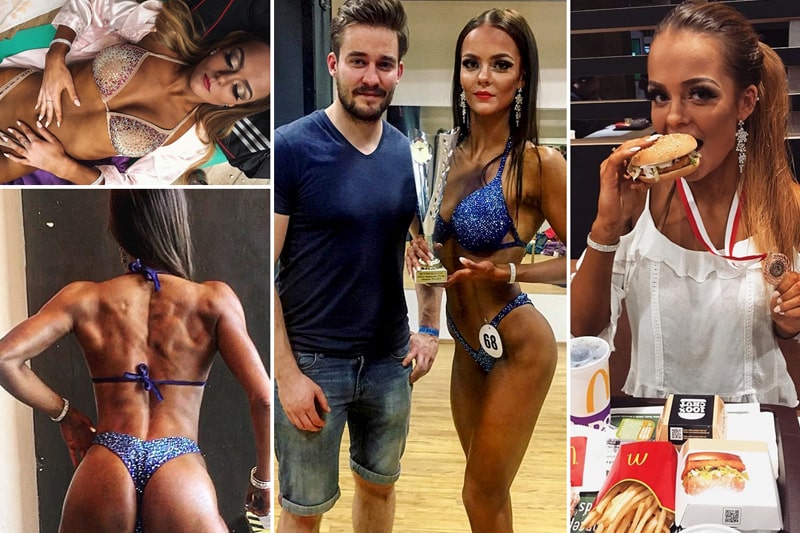 Dominika Grigarová na bikiny fitness závodech s trenérem - bráchou Romanem