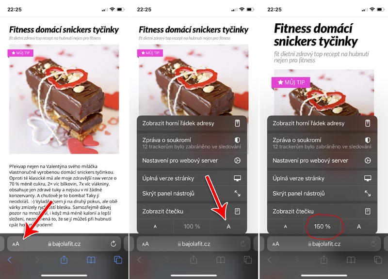 Jak zvětšit písmo v Safari na mobilu Iphone