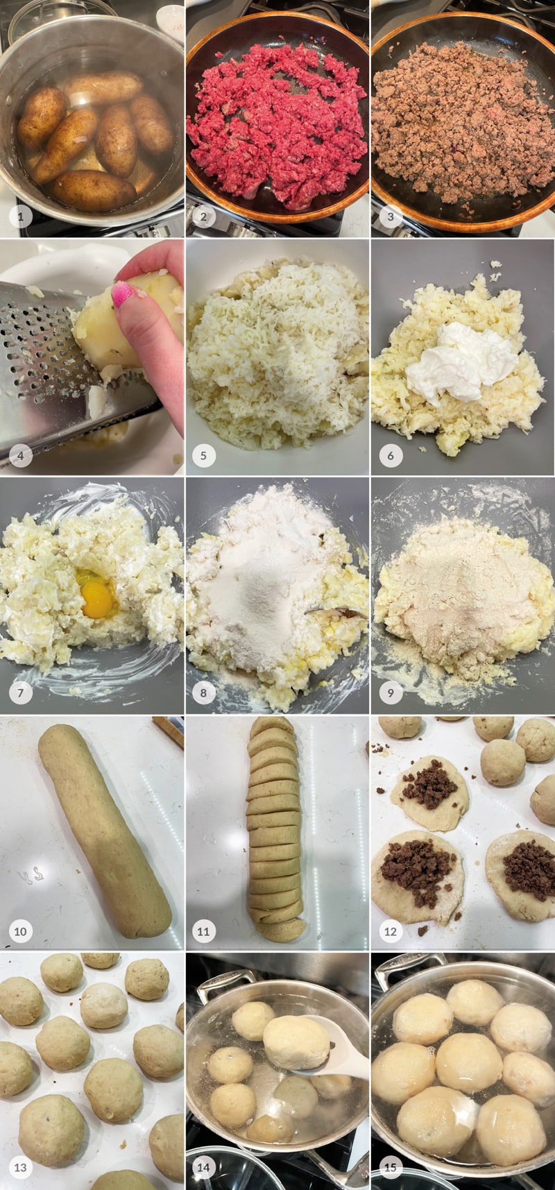 Plněné bramborové knedlíky mleté maso foto postup